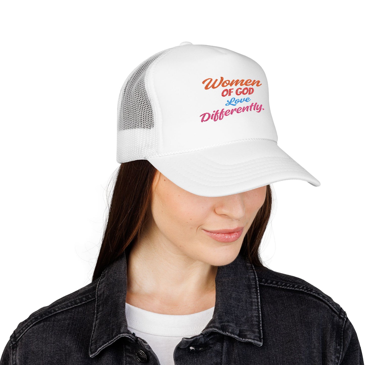 “Women of God Love Differently” Embroidered Foam Trucker Hat