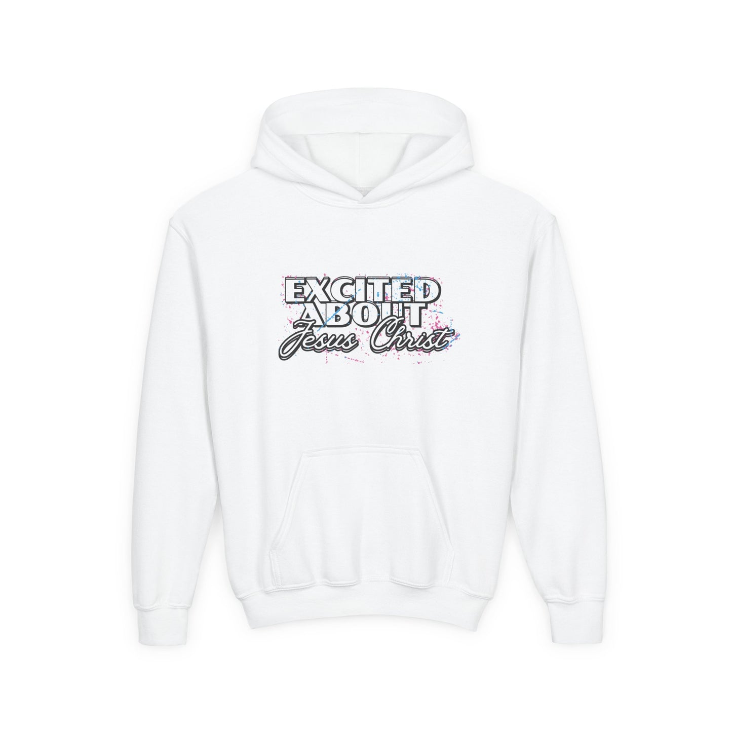 “Excited About Jesus Christ" Youth Heavy Blend Hoodie
