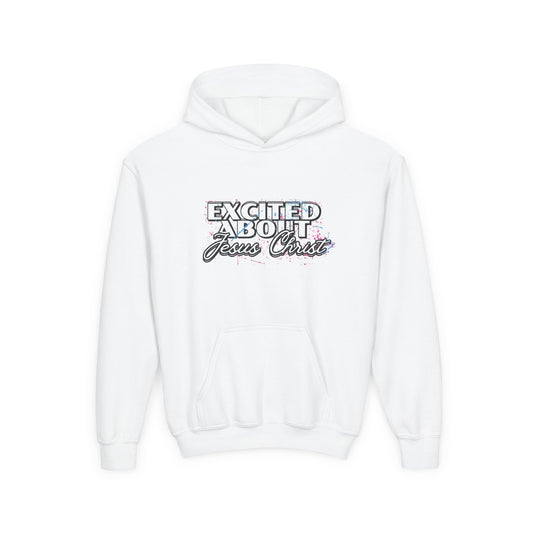 “Excited About Jesus Christ" Youth Heavy Blend Hoodie