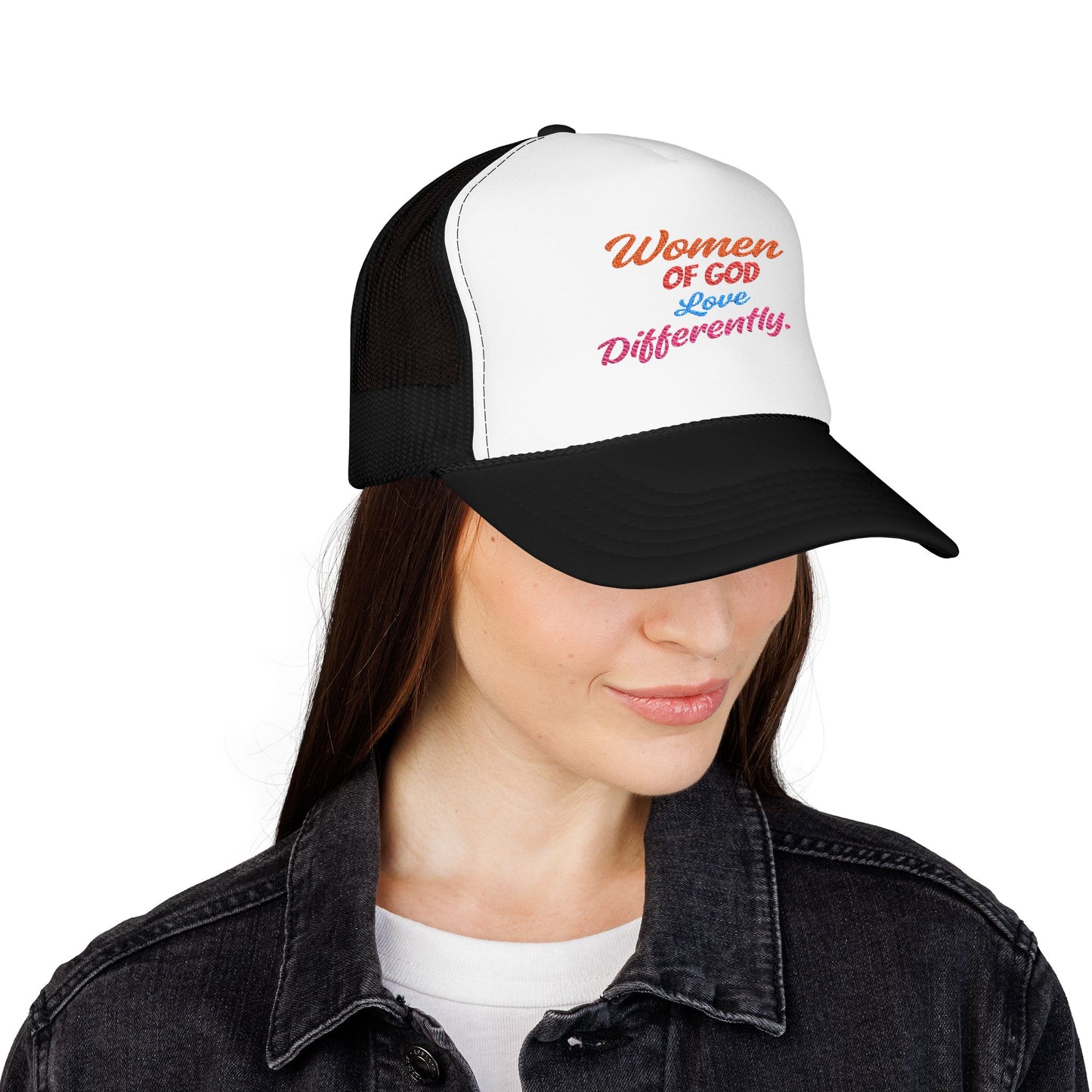 “Women of God Love Differently” Embroidered Foam Trucker Hat
