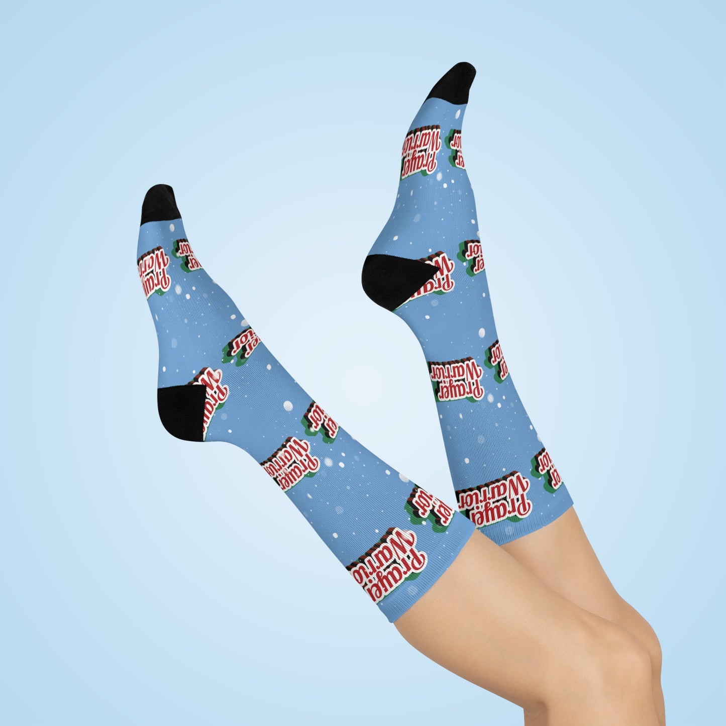 Prayer Warrior Christmas Snow - Light Blue Crew Socks