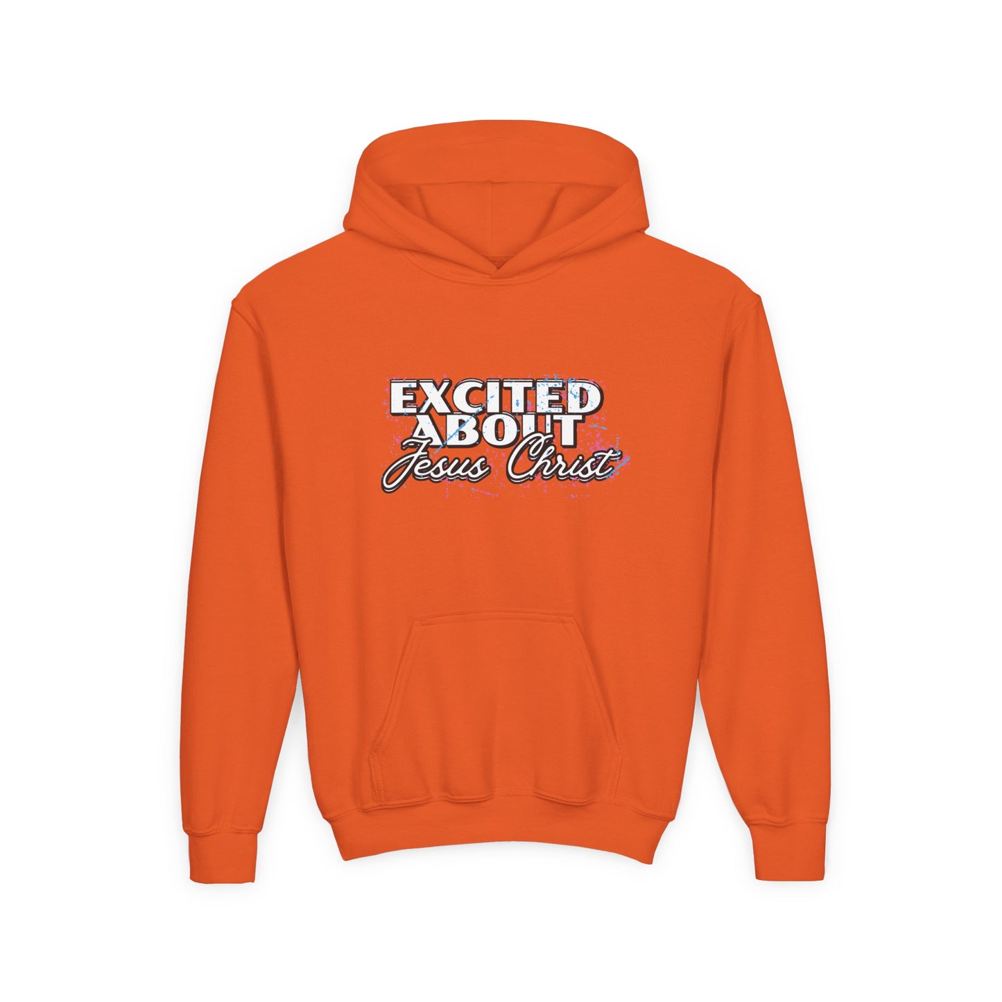 “Excited About Jesus Christ" Youth Heavy Blend Hoodie