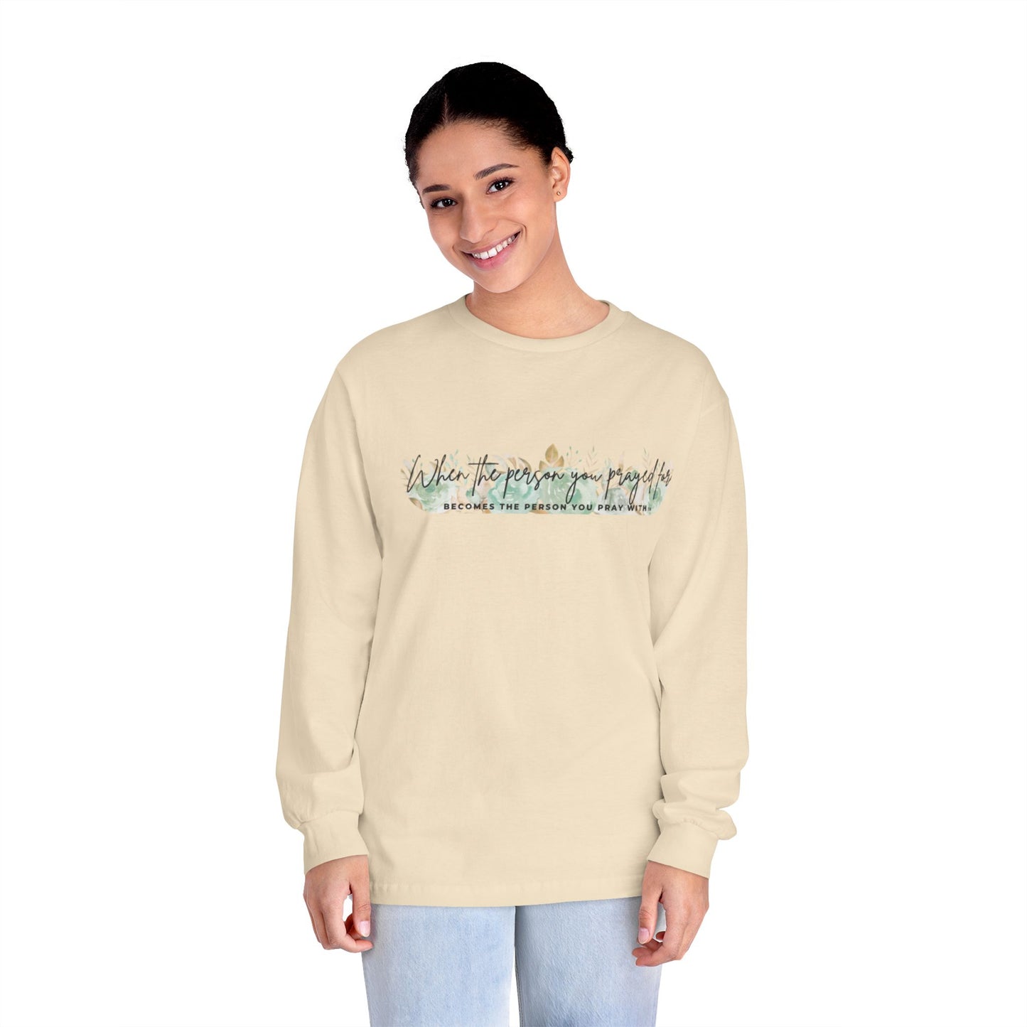 Green Floral Pray Long Sleeve T-Shirt