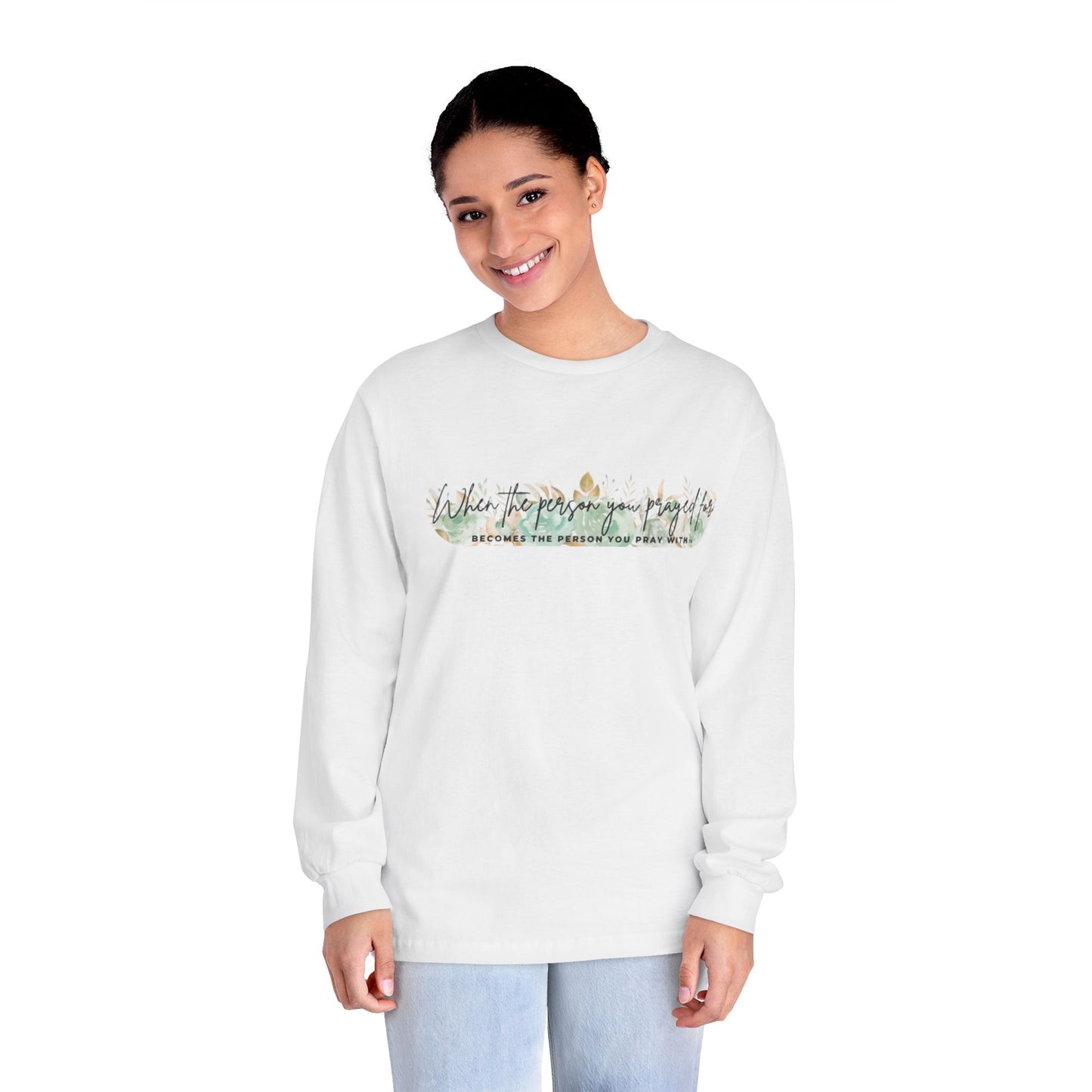Green Floral Pray Long Sleeve T-Shirt