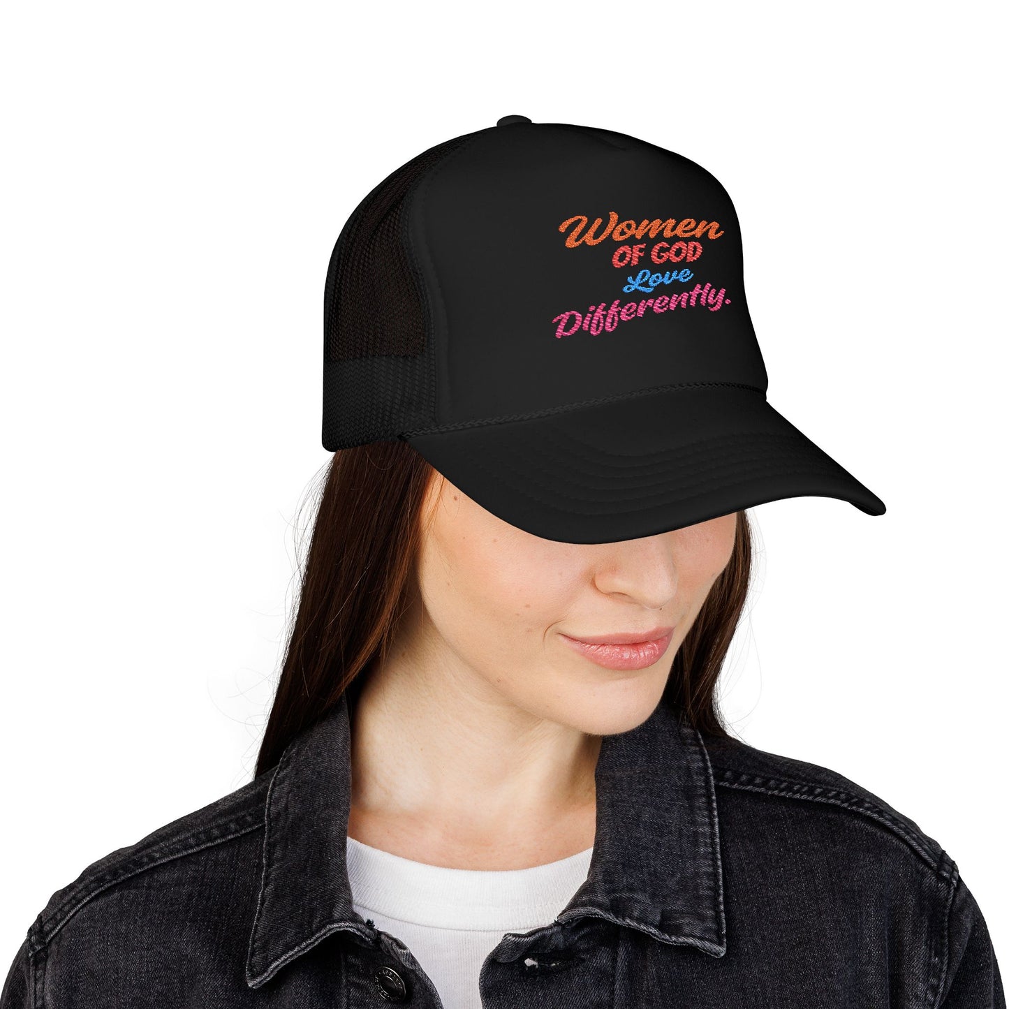 “Women of God Love Differently” Embroidered Foam Trucker Hat