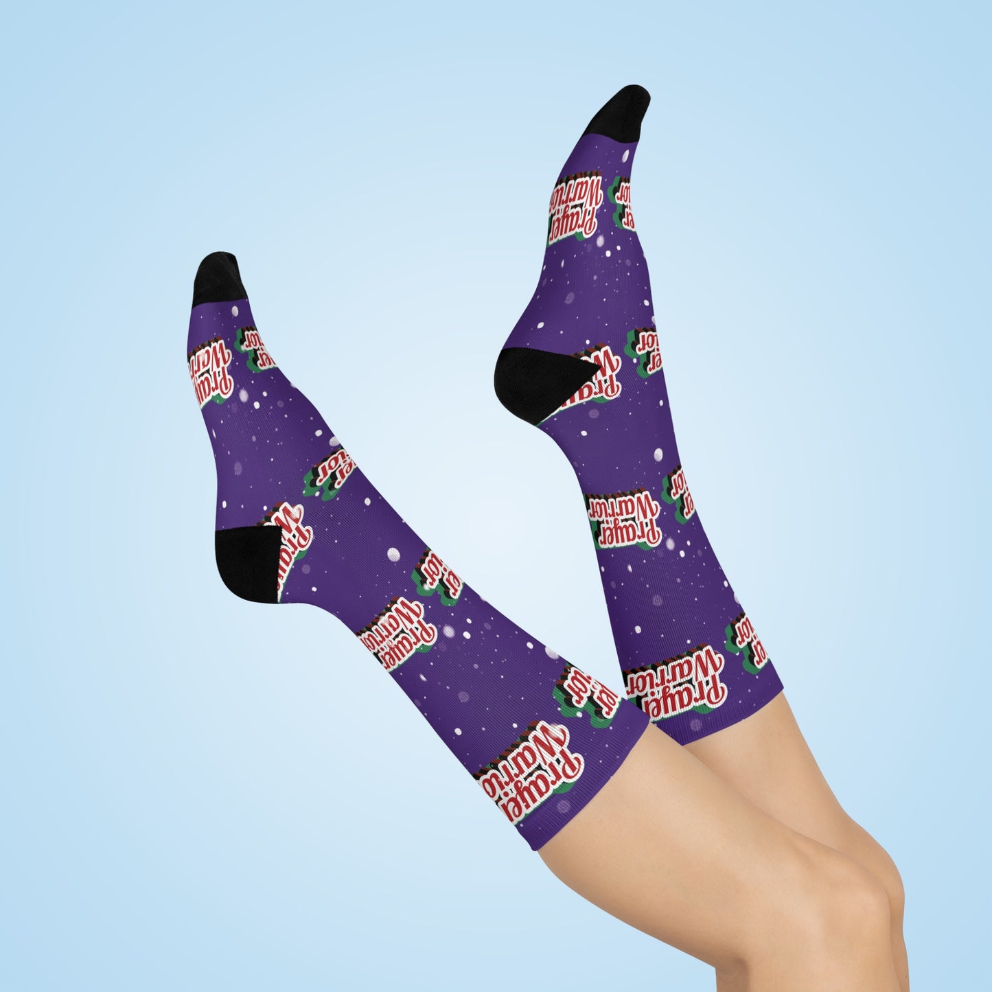 Prayer Warrior Christmas Snow - Purple Crew Socks