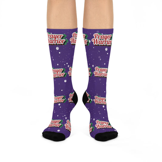 Prayer Warrior Christmas Snow - Purple Crew Socks