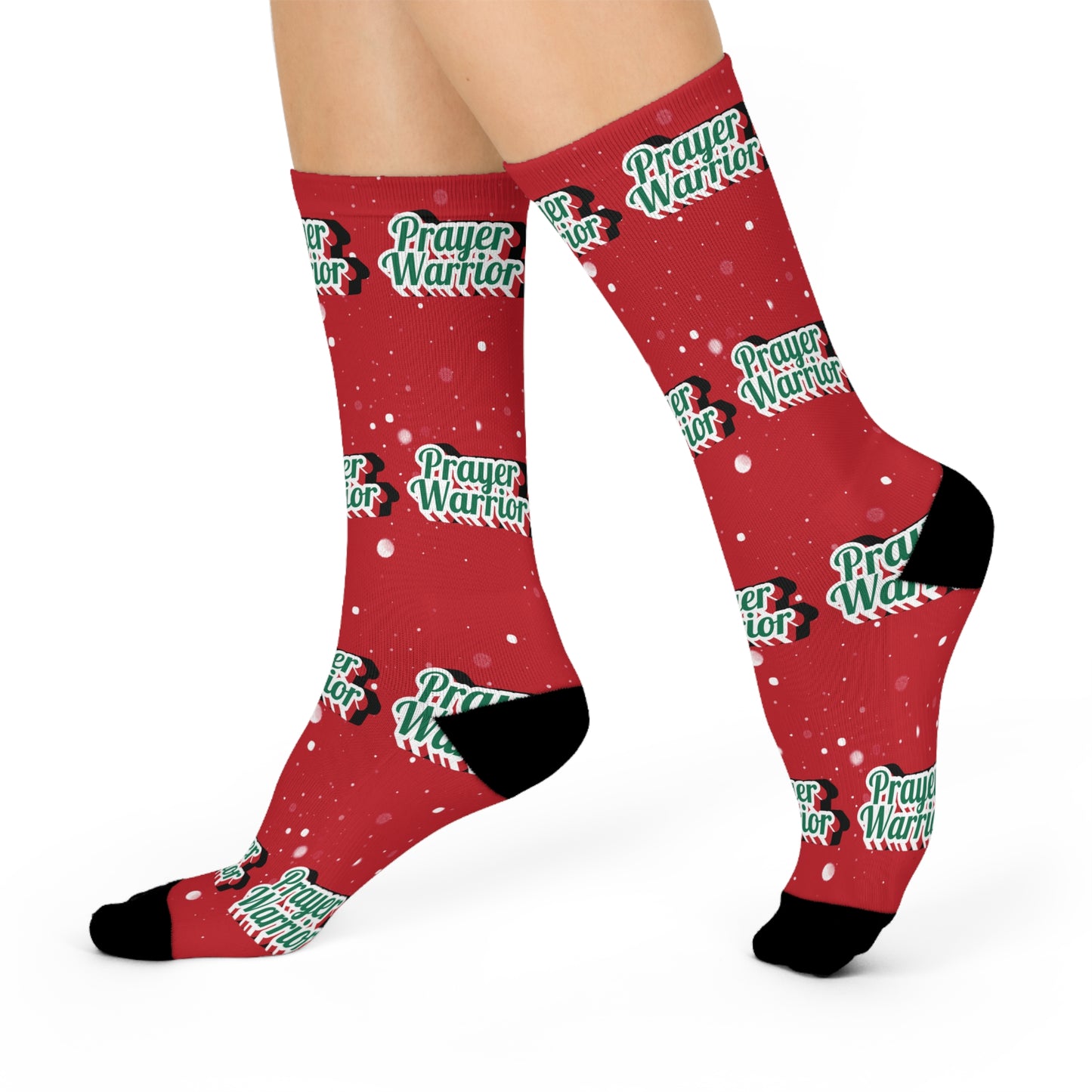 Prayer Warrior Christmas Snow - Red Crew Socks