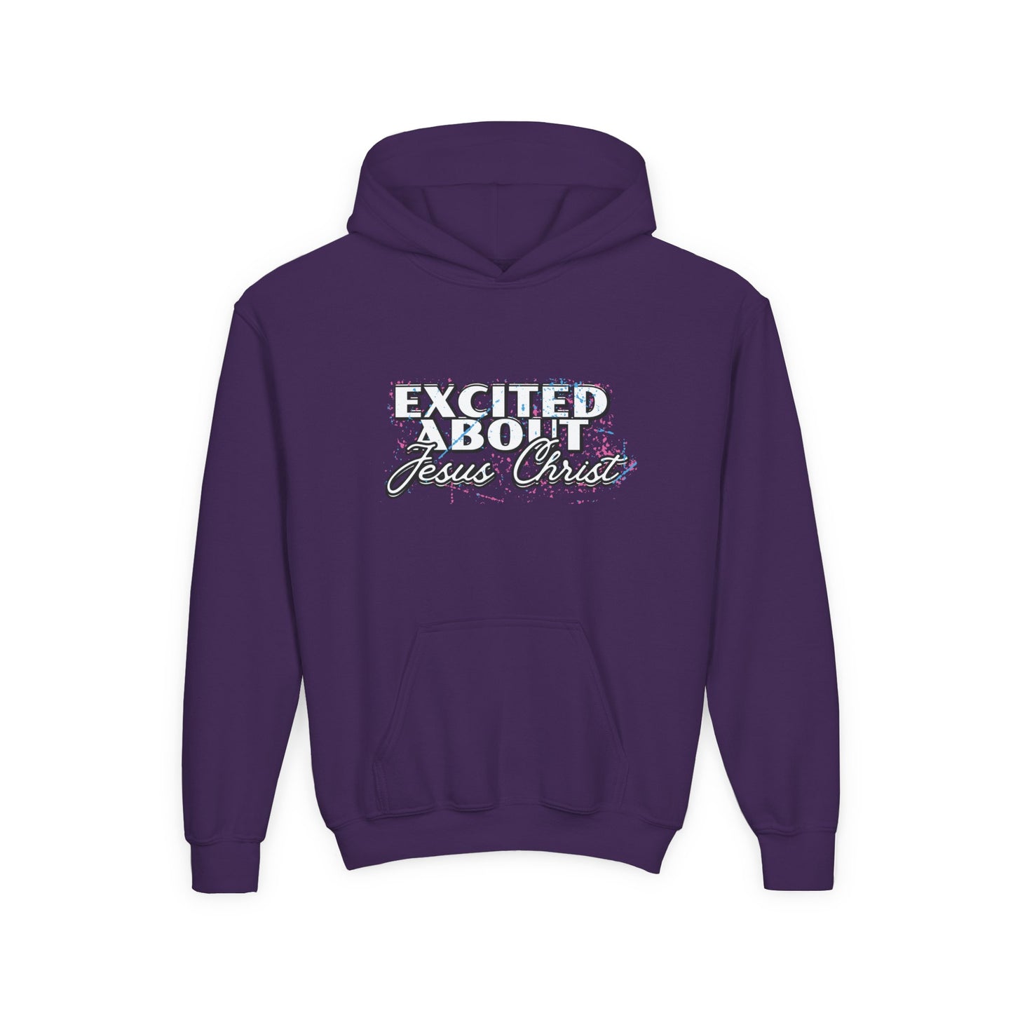 “Excited About Jesus Christ" Youth Heavy Blend Hoodie