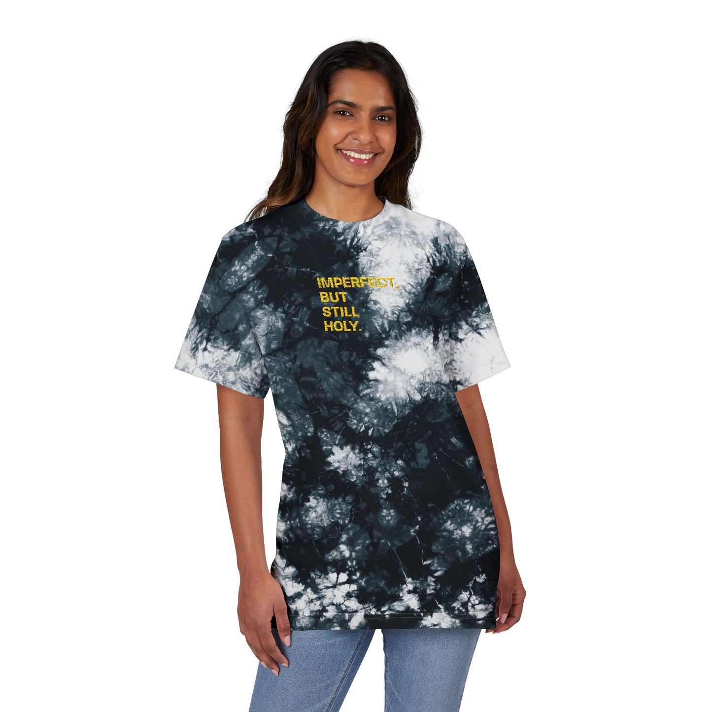 "Imperfect, But Still Holy" - Oversized Tie-Dye T-Shirt (Embroidery)