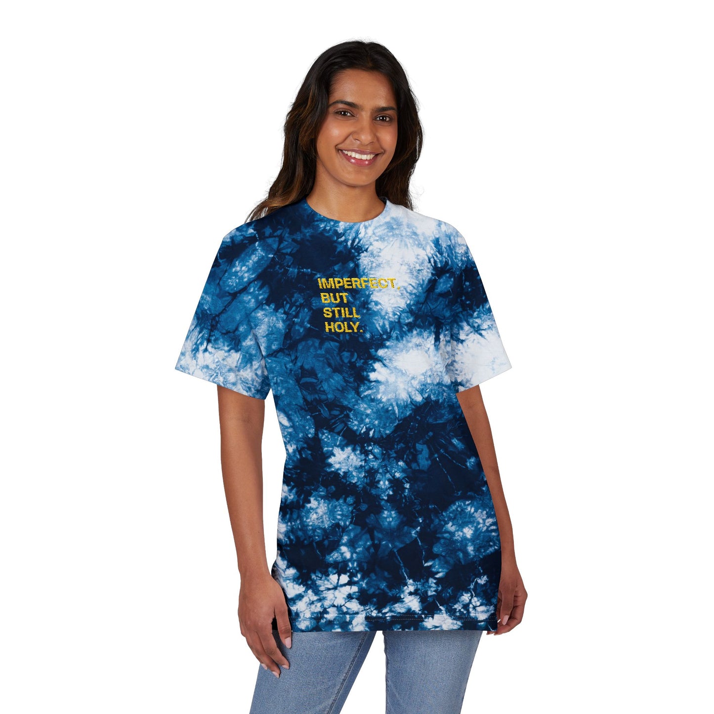 "Imperfect, But Still Holy" - Oversized Tie-Dye T-Shirt (Embroidery)