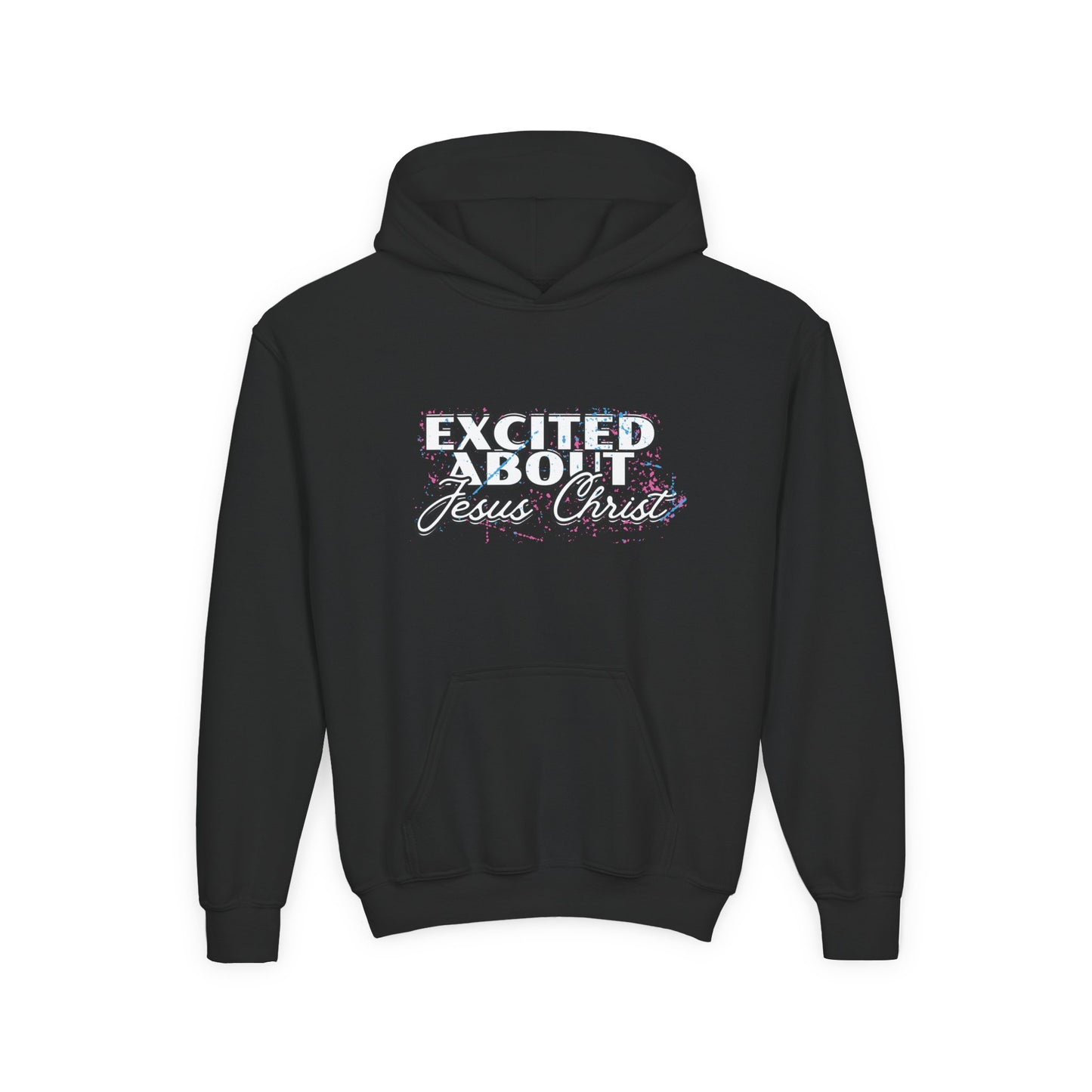 “Excited About Jesus Christ" Youth Heavy Blend Hoodie