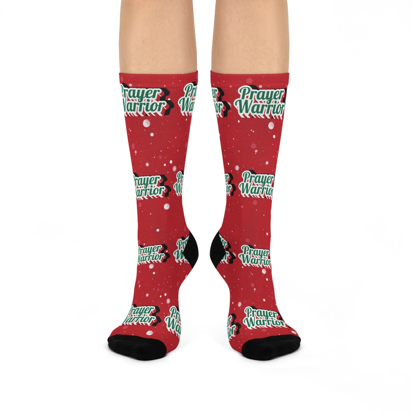 Prayer Warrior Christmas Snow - Red Crew Socks