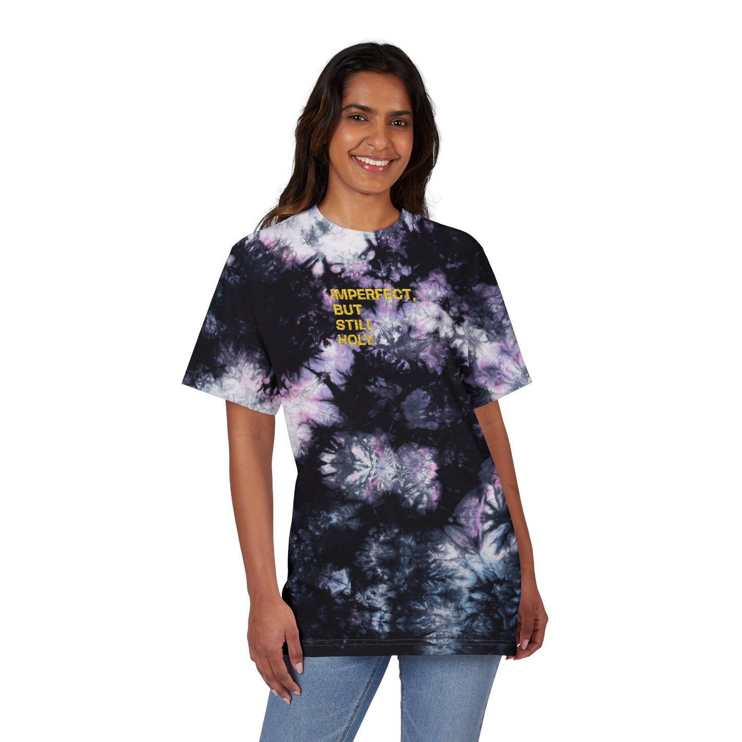 "Imperfect, But Still Holy" - Oversized Tie-Dye T-Shirt (Embroidery)