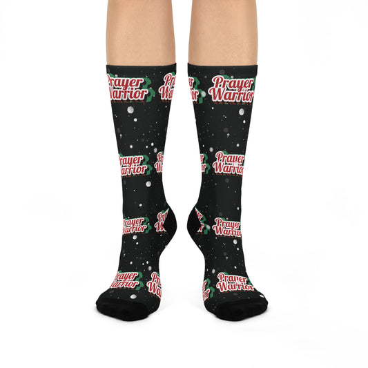 Prayer Warrior Christmas Snow - Black Crew Socks