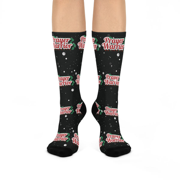 Prayer Warrior Christmas Snow - Black Crew Socks