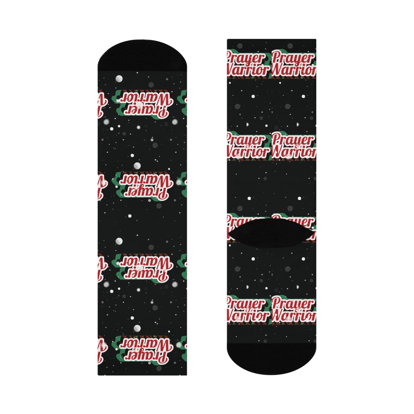 Prayer Warrior Christmas Snow - Black Crew Socks