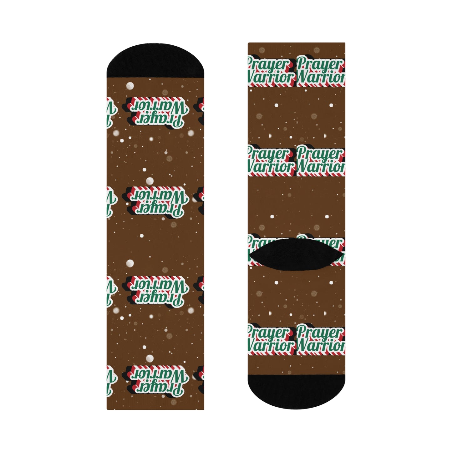 Prayer Warrior Christmas Snow - Brown Crew Socks