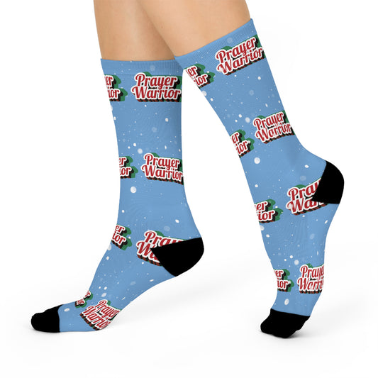 Prayer Warrior Christmas Snow - Light Blue Crew Socks