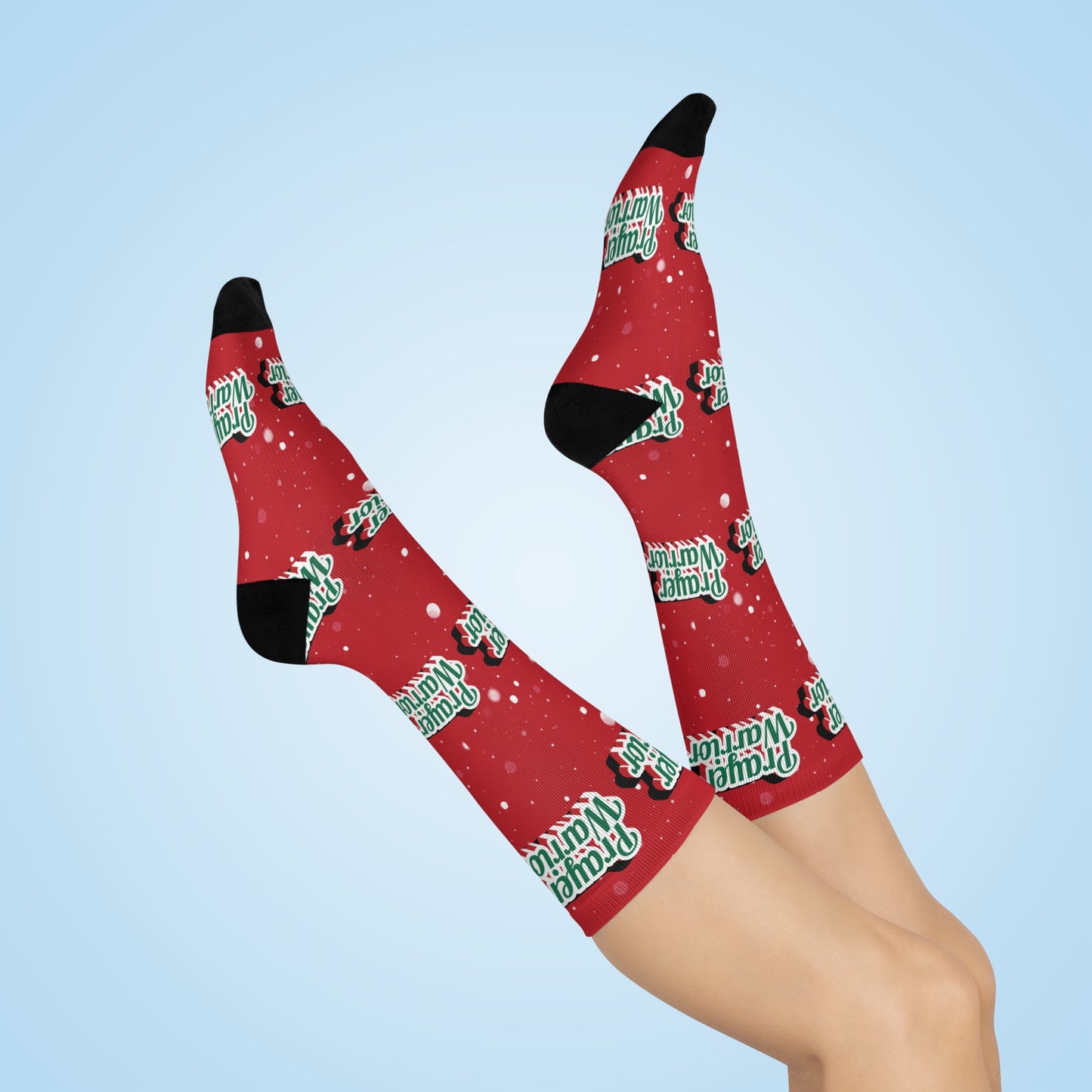 Prayer Warrior Christmas Snow - Red Crew Socks