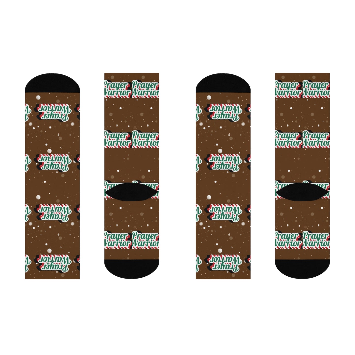 Prayer Warrior Christmas Snow - Brown Crew Socks