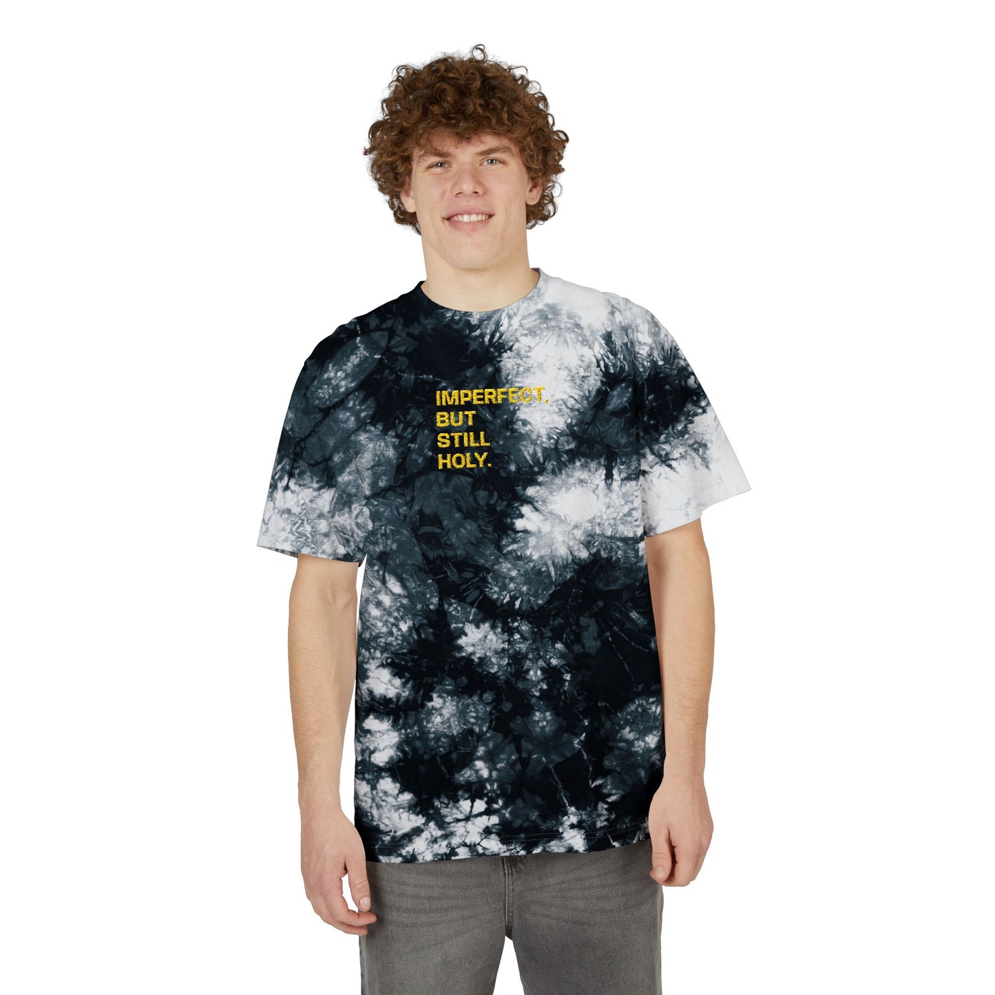 "Imperfect, But Still Holy" - Oversized Tie-Dye T-Shirt (Embroidery)