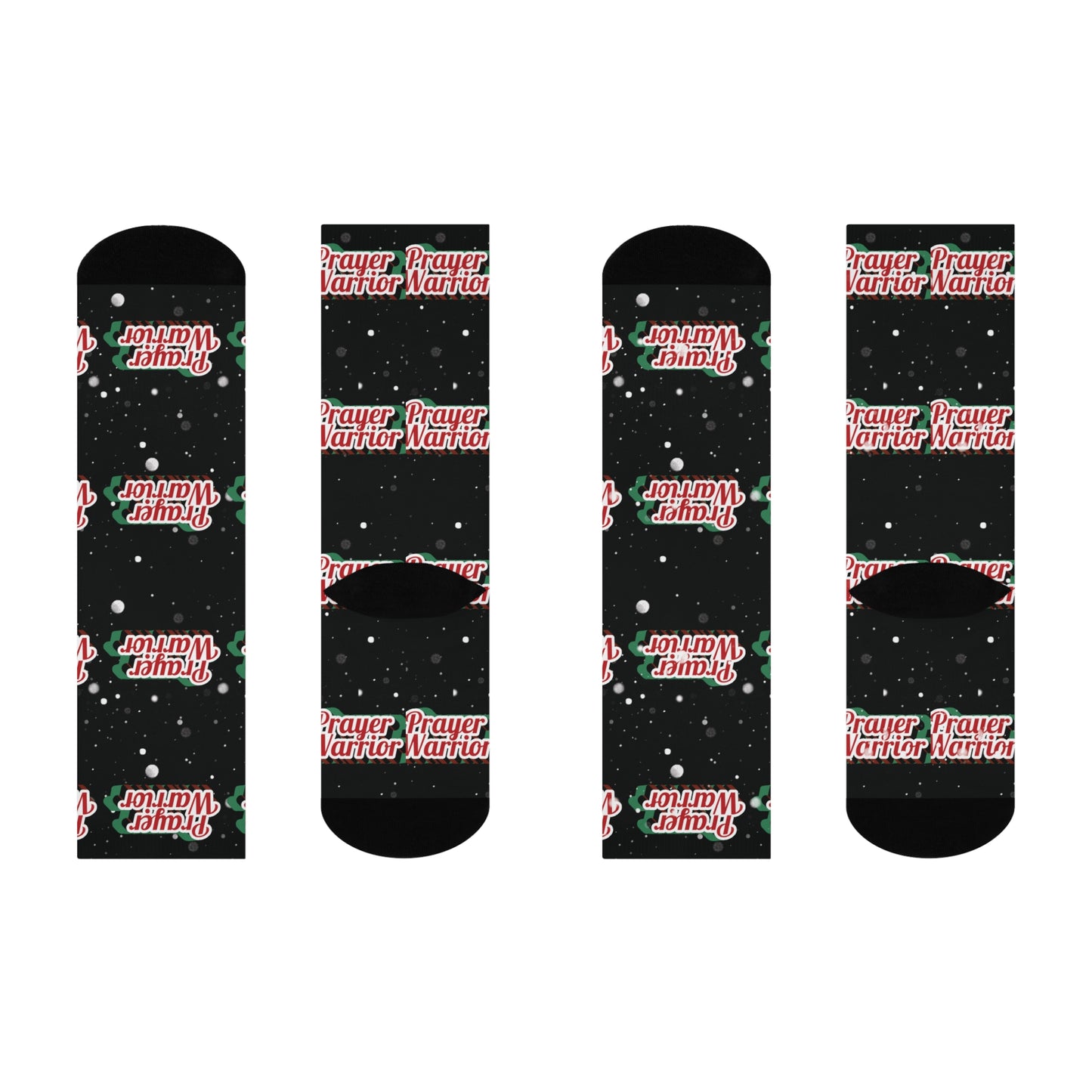 Prayer Warrior Christmas Snow - Black Crew Socks